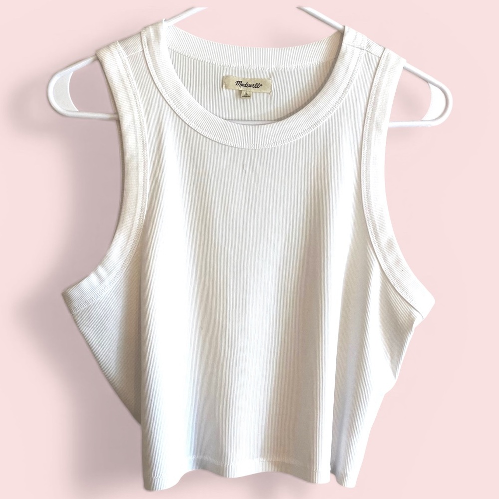 Madewell White Ribbed Cotton Crop Top Size L